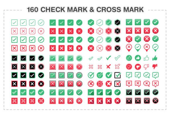 160 Check Mark Cross Mark Symbols Graphics and Icons