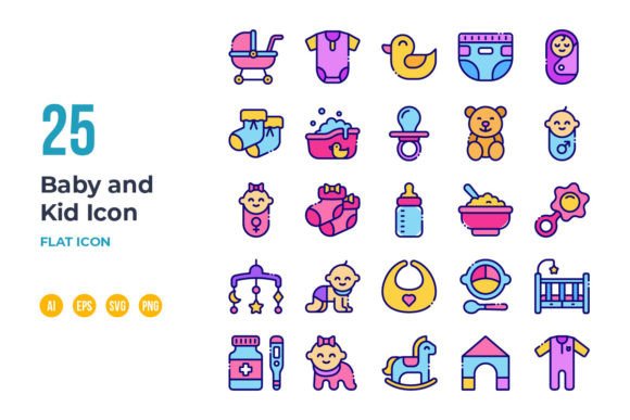 Baby and Kid Icon Set in Flat Style: Graphics and Icons for Digital Sellers