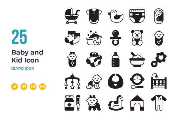 Baby and Kid Icon Set in Glyph Style for Graphics and Icons