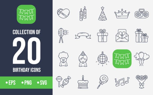 Birthday Outline Icons Graphics Review