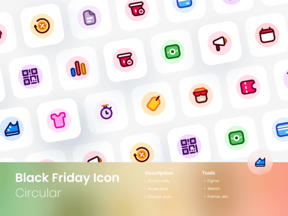 Black Friday Icon Set Circular Colored: Graphics and Icons for Publishers