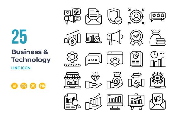 Business and Technology Icon in Outline Graphics Review