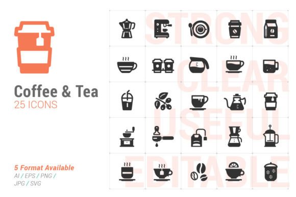 Coffee and Tea Solid Icon Set: Essential Graphics for Handmade Icons