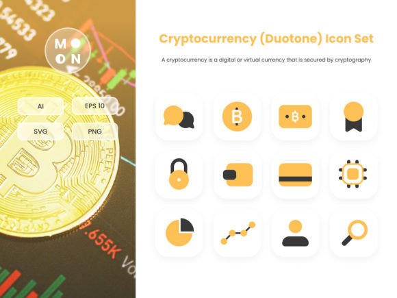Cryptocurrency Duotone Icon Set: Modern Graphics and Icons for Branding