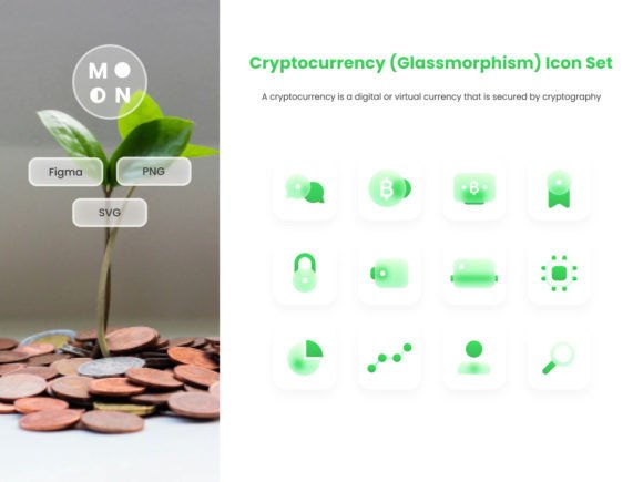 Cryptocurrency Glass Morphism Icon Set: Modern Graphics and Icons