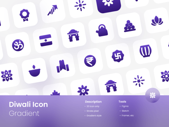 Diwali Icon Set Gradient Style Graphics and Icons
