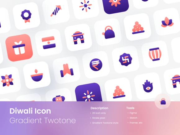 Diwali Icon Set Gradient Two-tone Style Graphics and Icons