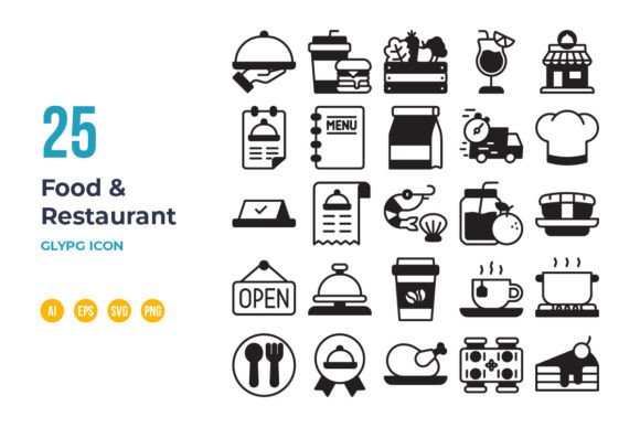 Food and Restaurant Icon Set in Glyph Graphics for Icons