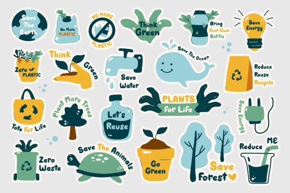 Go Green Illustration Set Graphics and Illustrations