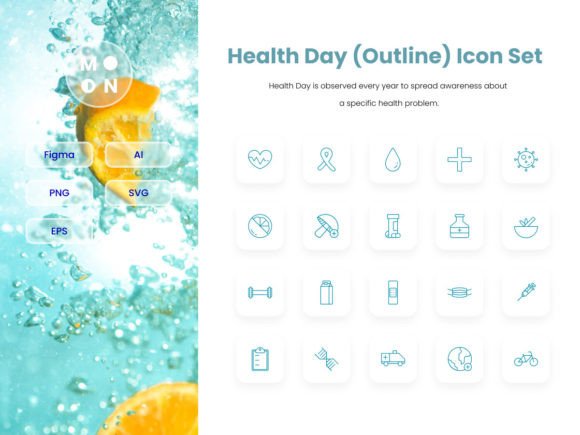 Health Day Outline Icon Set: Graphics and Icons for Digital Sellers