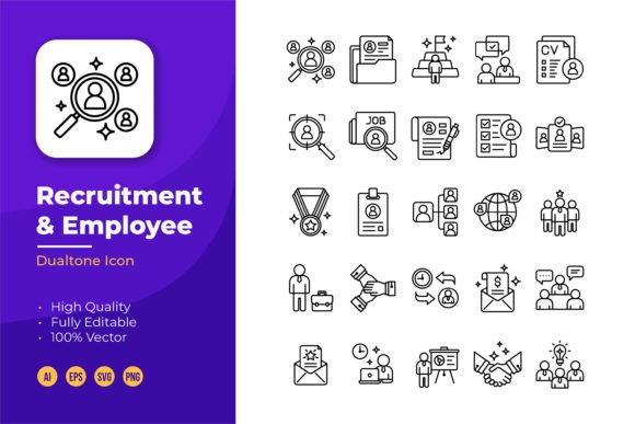 Recruitment and Employee Icons - Line Graphics