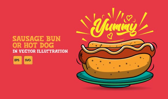 Sausage Bun or Hot Dog in Vector Graphics and Illustrations