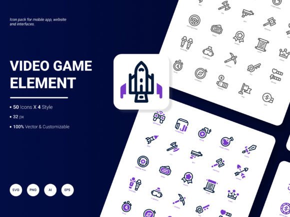 Video Game Element Icon Pack for Graphics and Icons